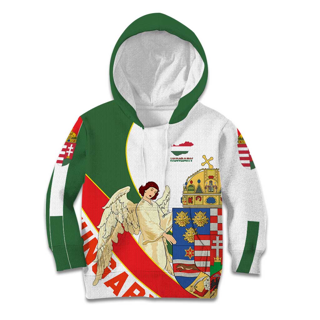 Hungary Kid Hoodie with Knight and Angel Illustration Design and National Crest - Wonder Print Shop