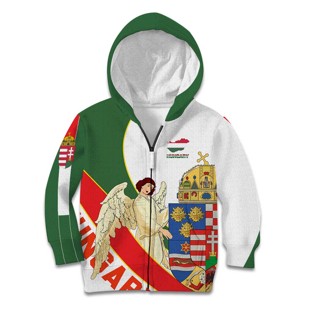 Hungary Kid Hoodie with Knight and Angel Illustration Design and National Crest - Wonder Print Shop