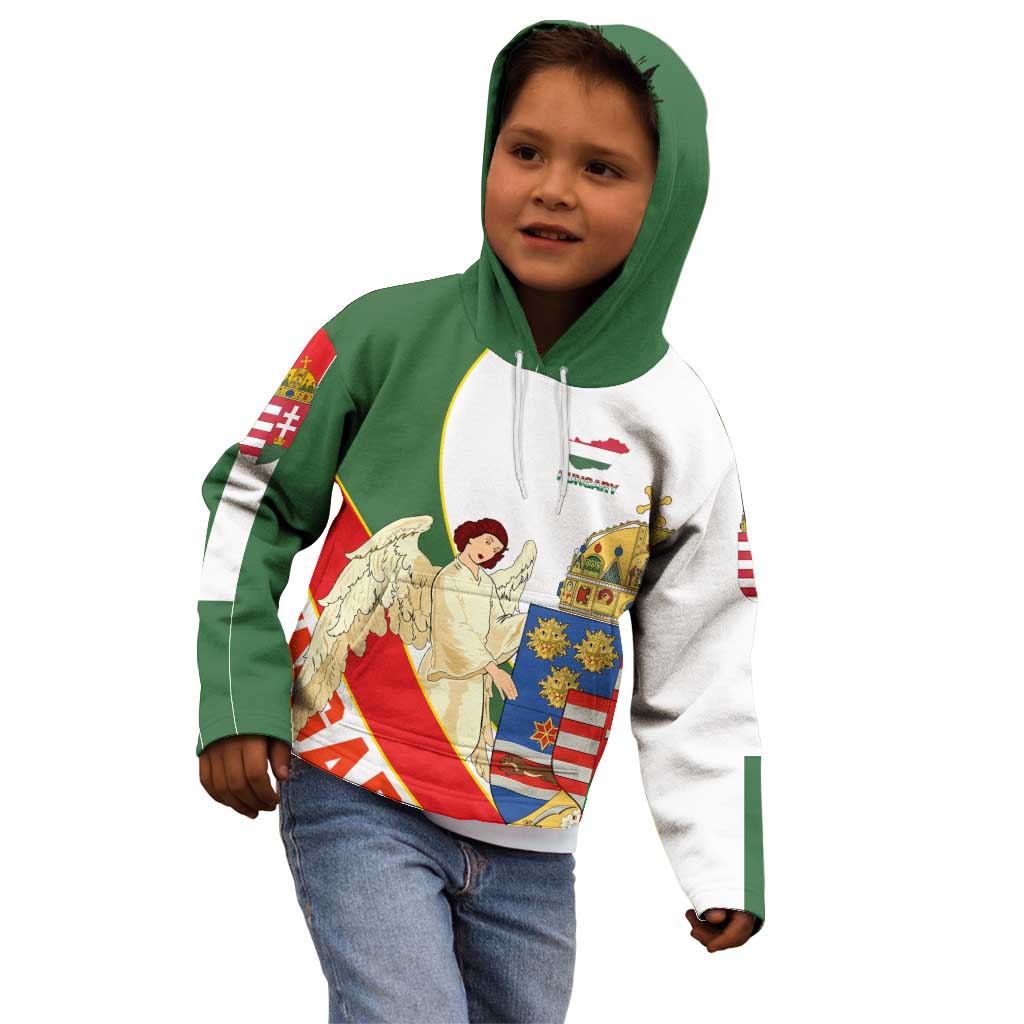 Hungary Kid Hoodie with Knight and Angel Illustration Design and National Crest - Wonder Print Shop