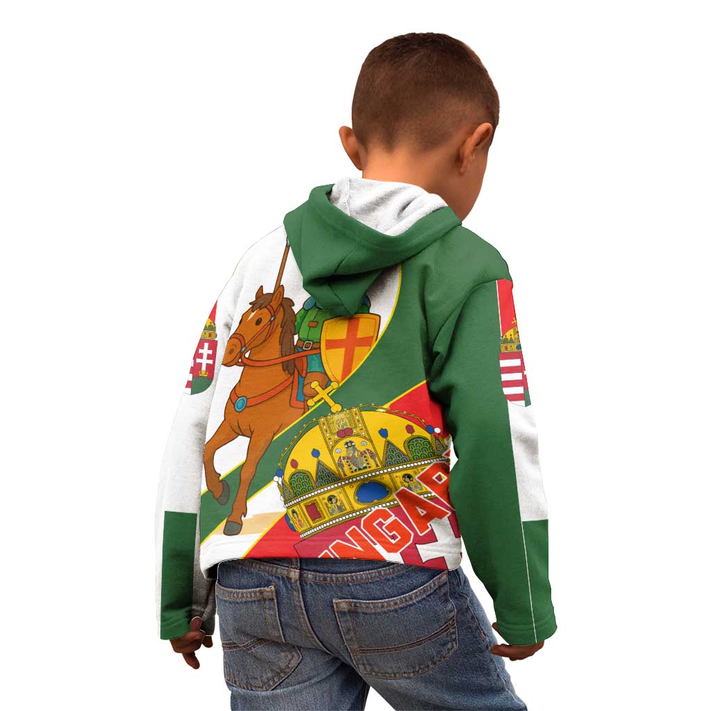 Hungary Kid Hoodie with Knight and Angel Illustration Design and National Crest - Wonder Print Shop