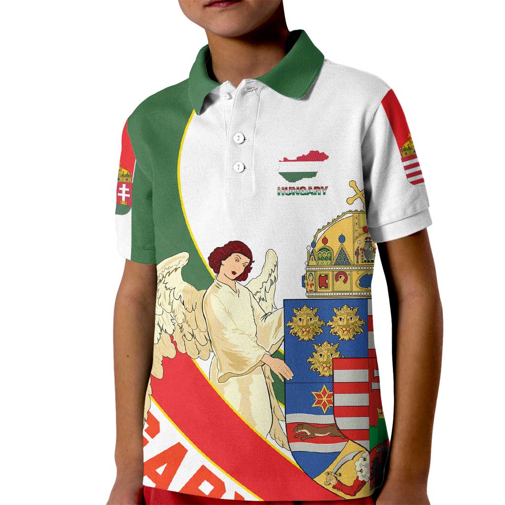 Hungary Kid Polo Shirt with Knight and Angel Illustration Design and National Crest - Wonder Print Shop