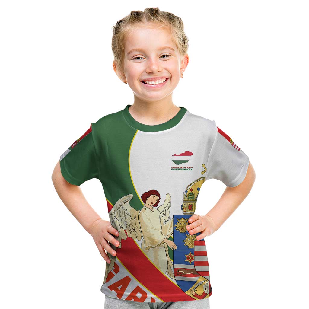 Hungary Kid T Shirt with Knight and Angel Illustration Design and National Crest - Wonder Print Shop