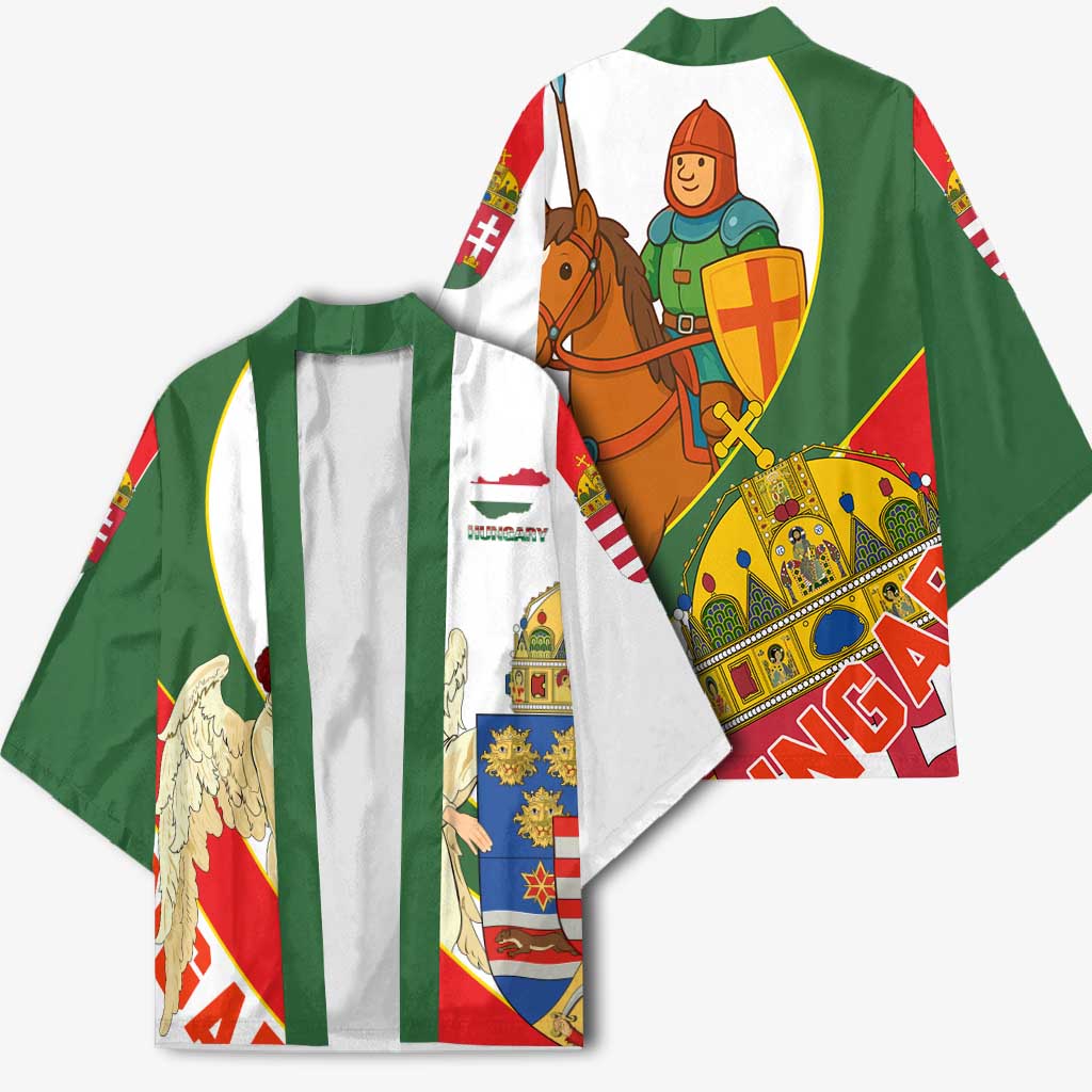 Hungary Kimono with Knight and Angel Illustration Design and National Crest - Wonder Print Shop