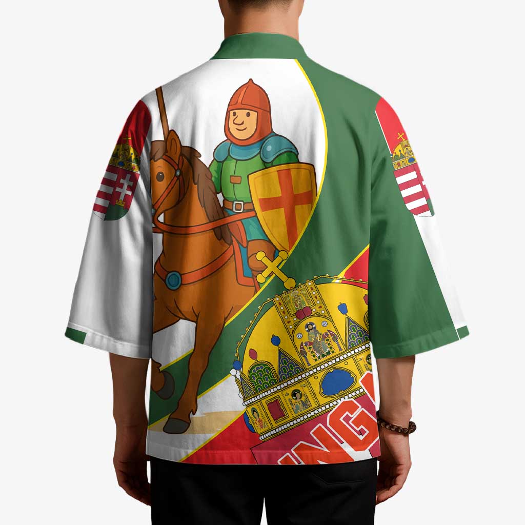 Hungary Kimono with Knight and Angel Illustration Design and National Crest - Wonder Print Shop