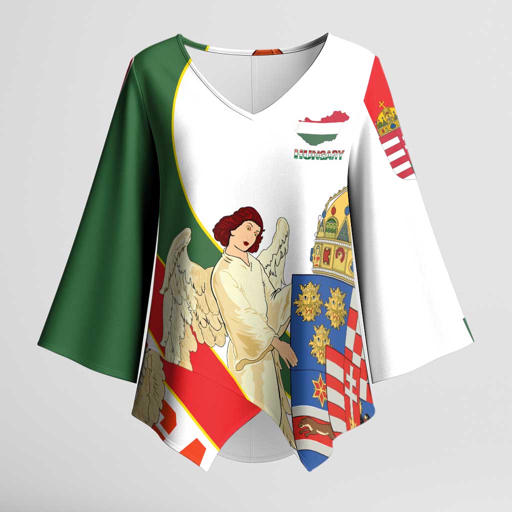 Hungary Kimono Sleeve Blouse with Knight and Angel Illustration Design and National Crest - Wonder Print Shop