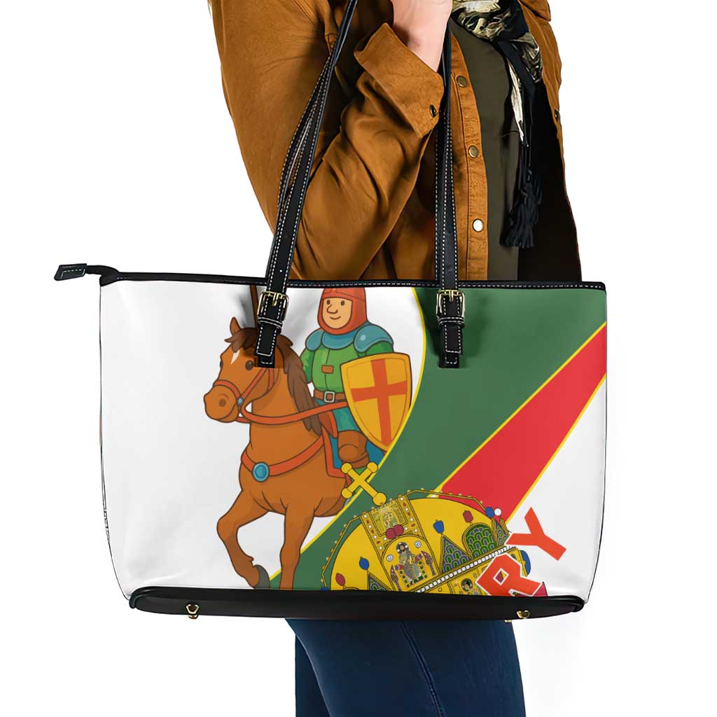 Hungary Leather Tote Bag with Knight and Angel Illustration Design and National Crest - Wonder Print Shop