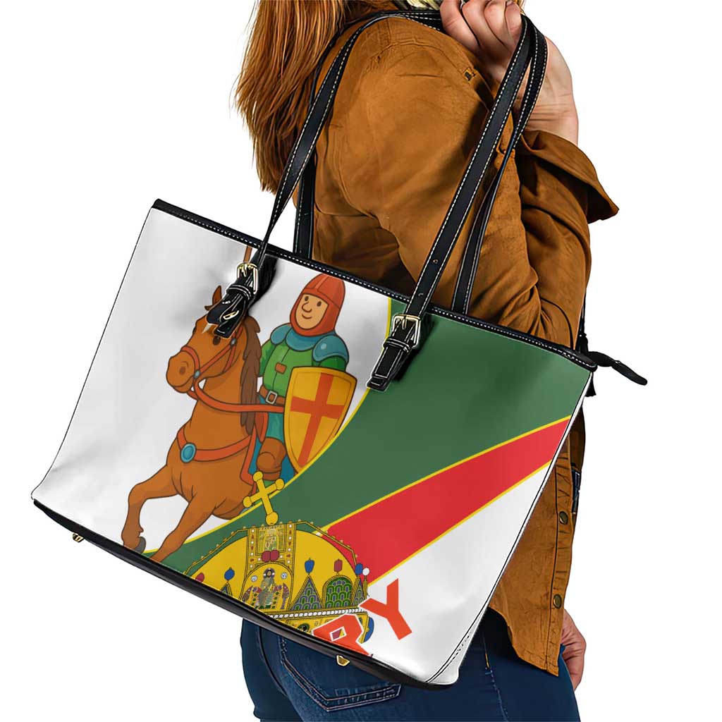 Hungary Leather Tote Bag with Knight and Angel Illustration Design and National Crest - Wonder Print Shop