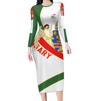 Hungary Long Sleeve Bodycon Dress with Knight and Angel Illustration Design and National Crest - Wonder Print Shop