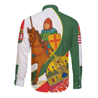 Hungary Long Sleeve Button Shirt with Knight and Angel Illustration Design and National Crest - Wonder Print Shop