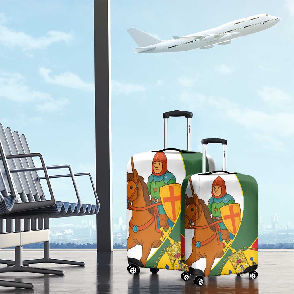 Hungary Luggage Cover with Knight and Angel Illustration Design and National Crest - Wonder Print Shop