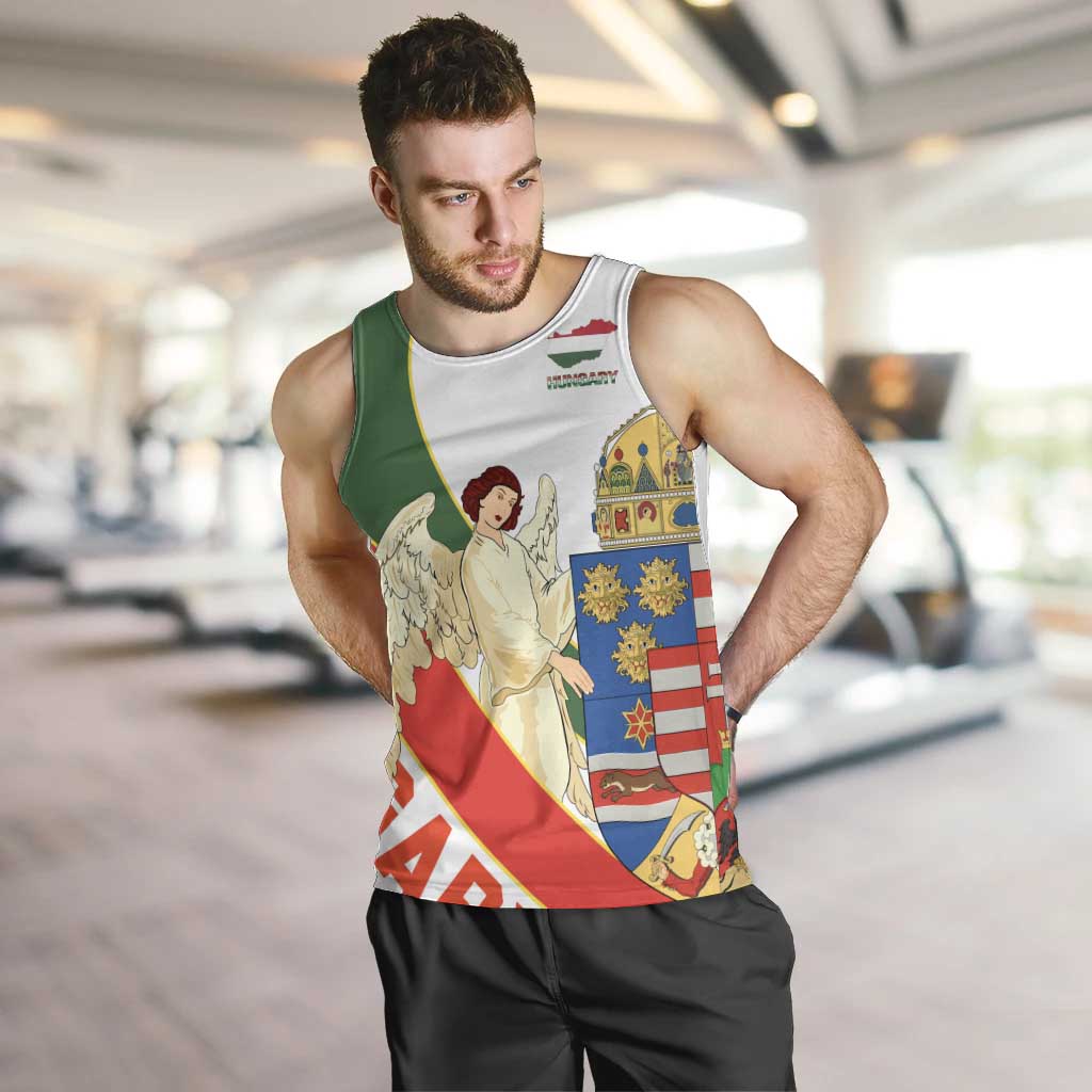 Hungary Men Tank Top with Knight and Angel Illustration Design and National Crest - Wonder Print Shop