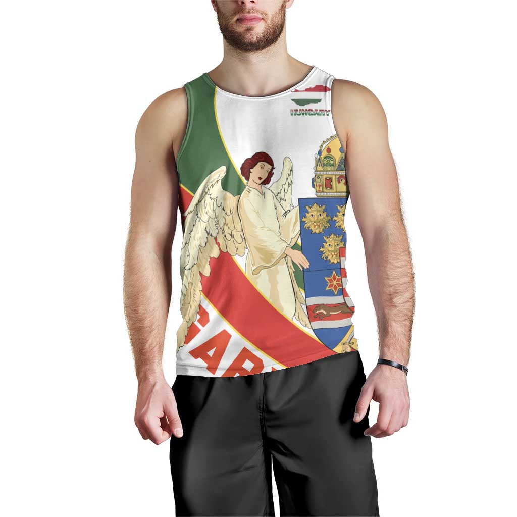 Hungary Men Tank Top with Knight and Angel Illustration Design and National Crest - Wonder Print Shop