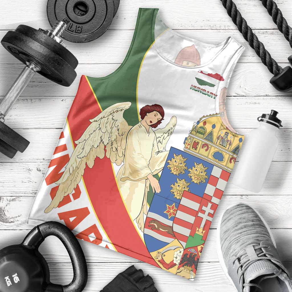 Hungary Men Tank Top with Knight and Angel Illustration Design and National Crest - Wonder Print Shop