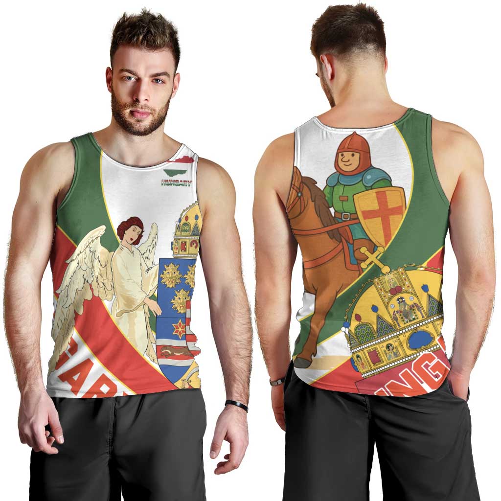 Hungary Men Tank Top with Knight and Angel Illustration Design and National Crest - Wonder Print Shop