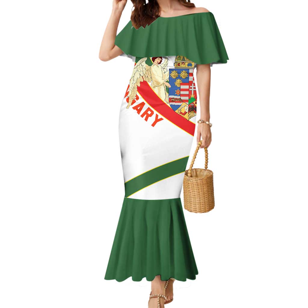 Hungary Mermaid Dress with Knight and Angel Illustration Design and National Crest - Wonder Print Shop