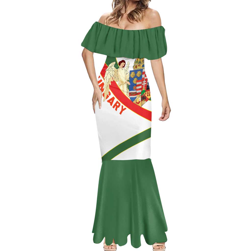 Hungary Mermaid Dress with Knight and Angel Illustration Design and National Crest - Wonder Print Shop