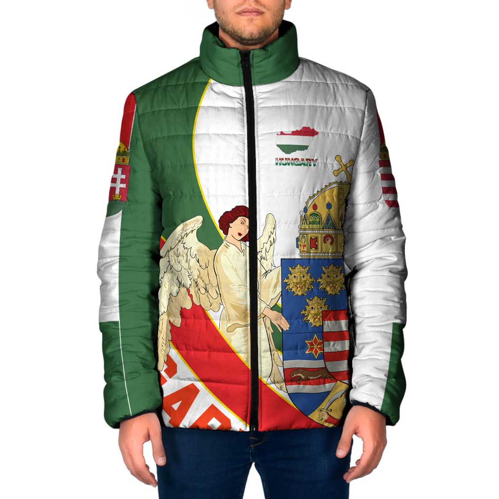 Hungary Padded Jacket with Knight and Angel Illustration Design and National Crest - Wonder Print Shop