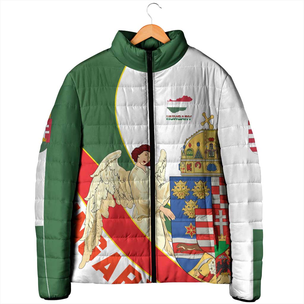 Hungary Padded Jacket with Knight and Angel Illustration Design and National Crest - Wonder Print Shop