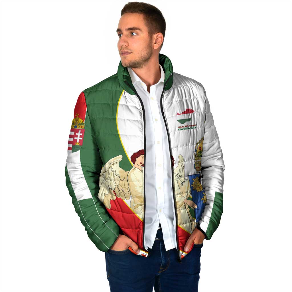 Hungary Padded Jacket with Knight and Angel Illustration Design and National Crest - Wonder Print Shop