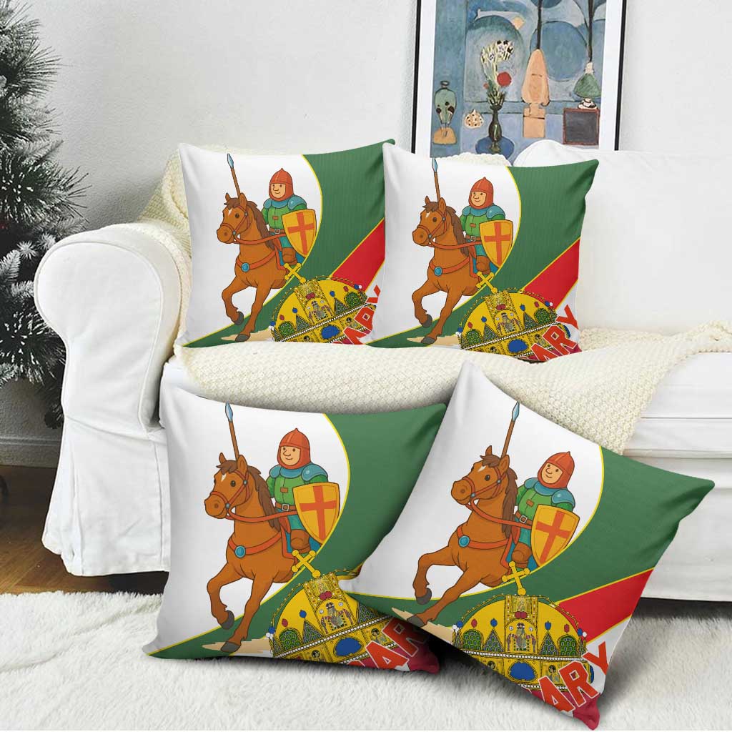 Hungary Pillow Cover with Knight and Angel Illustration Design and National Crest - Wonder Print Shop