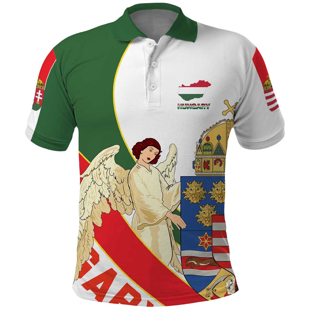 Hungary Polo Shirt with Knight and Angel Illustration Design and National Crest - Wonder Print Shop