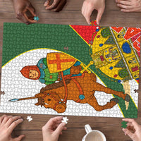 Hungary Puzzle with Knight and Angel Illustration Design and National Crest - Wonder Print Shop