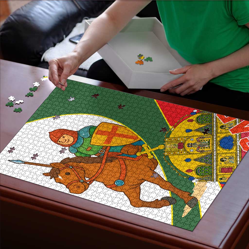Hungary Puzzle with Knight and Angel Illustration Design and National Crest - Wonder Print Shop