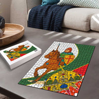 Hungary Puzzle with Knight and Angel Illustration Design and National Crest - Wonder Print Shop