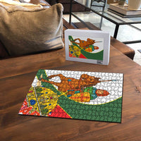 Hungary Puzzle with Knight and Angel Illustration Design and National Crest - Wonder Print Shop