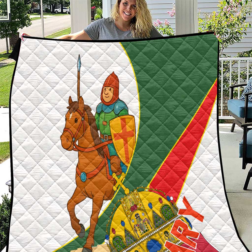 Hungary Quilt with Knight and Angel Illustration Design and National Crest - Wonder Print Shop