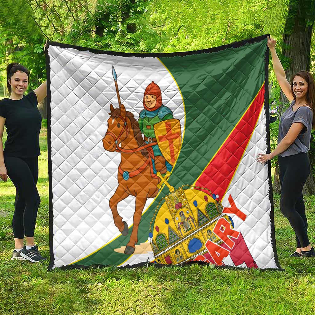 Hungary Quilt with Knight and Angel Illustration Design and National Crest - Wonder Print Shop