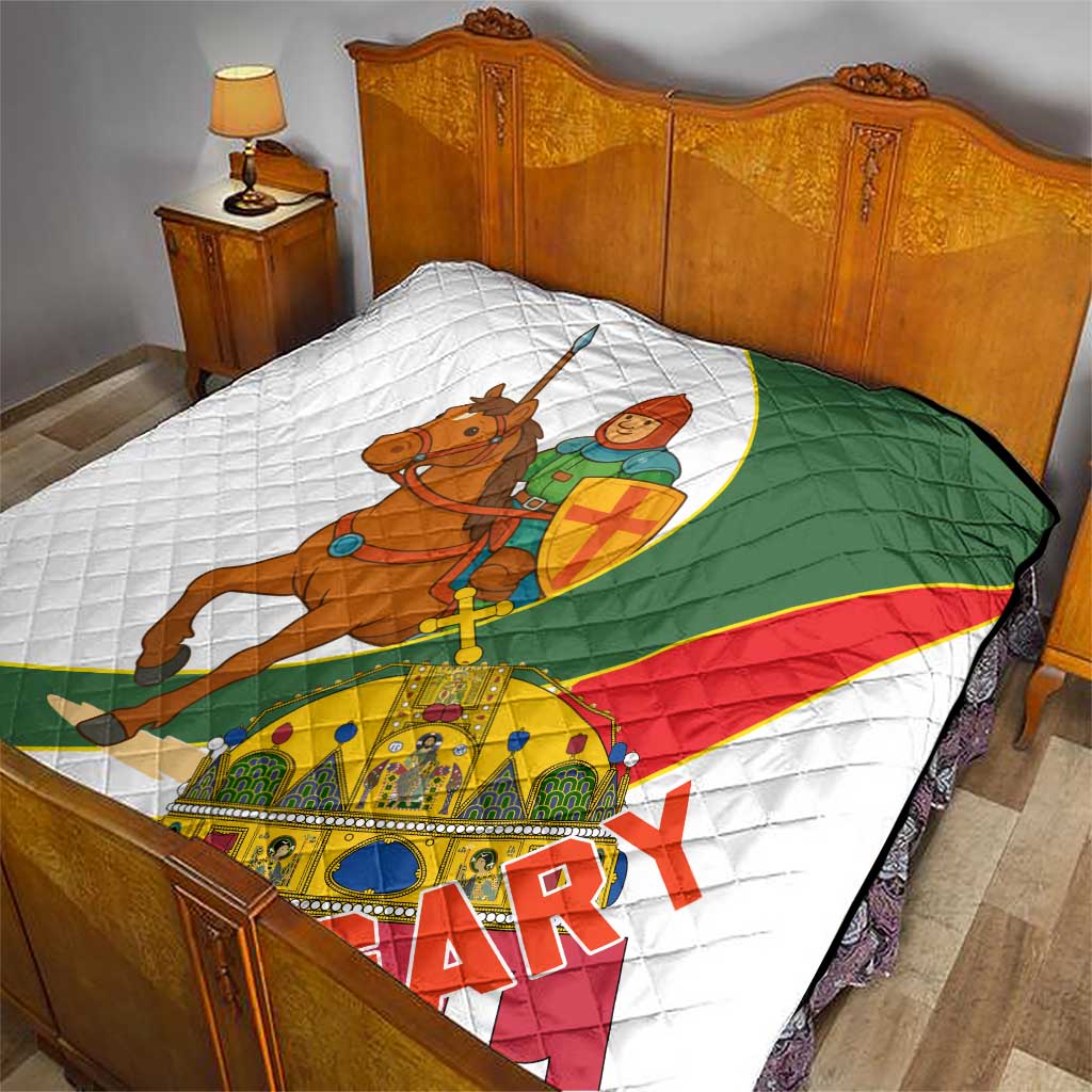 Hungary Quilt with Knight and Angel Illustration Design and National Crest - Wonder Print Shop