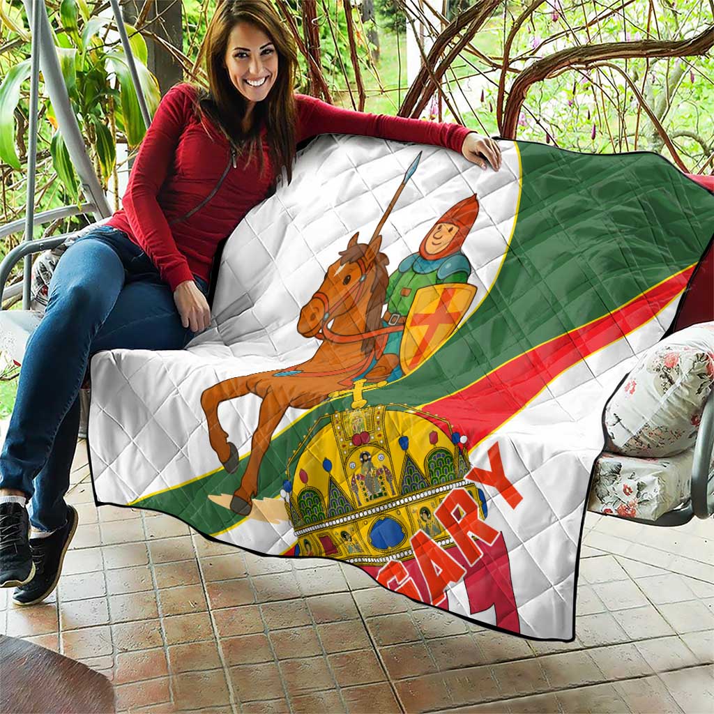 Hungary Quilt with Knight and Angel Illustration Design and National Crest - Wonder Print Shop