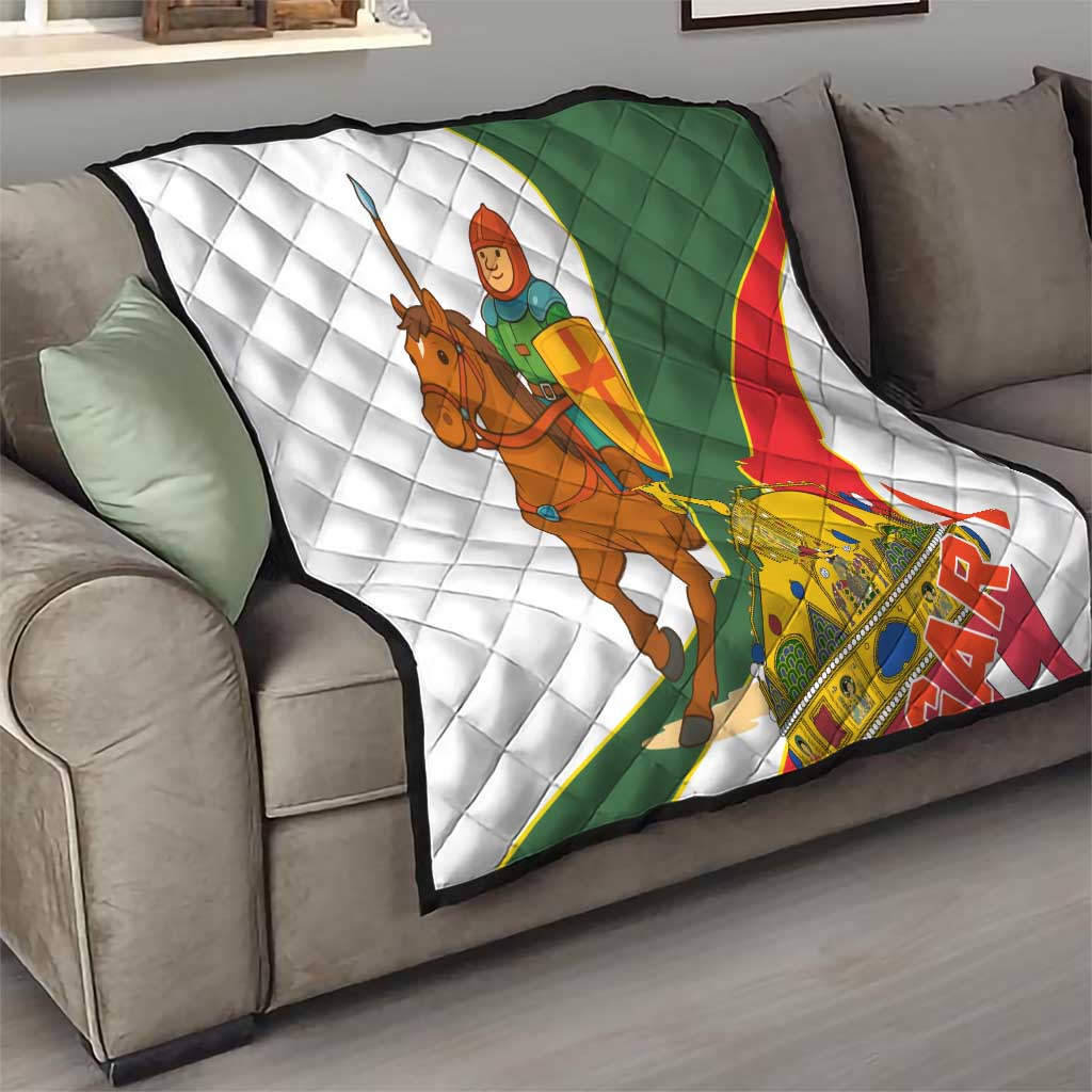 Hungary Quilt with Knight and Angel Illustration Design and National Crest - Wonder Print Shop