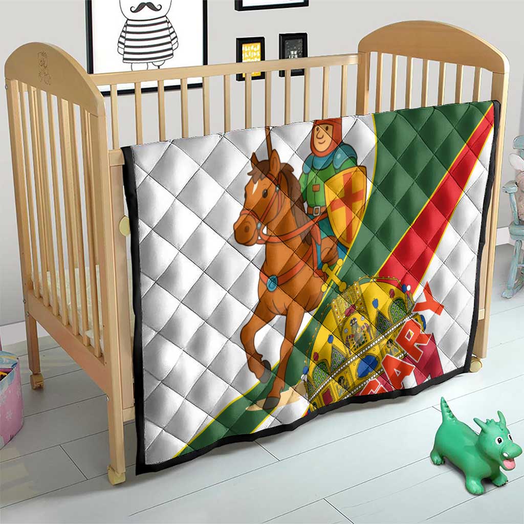 Hungary Quilt with Knight and Angel Illustration Design and National Crest - Wonder Print Shop