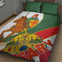 Hungary Quilt Bed Set with Knight and Angel Illustration Design and National Crest - Wonder Print Shop