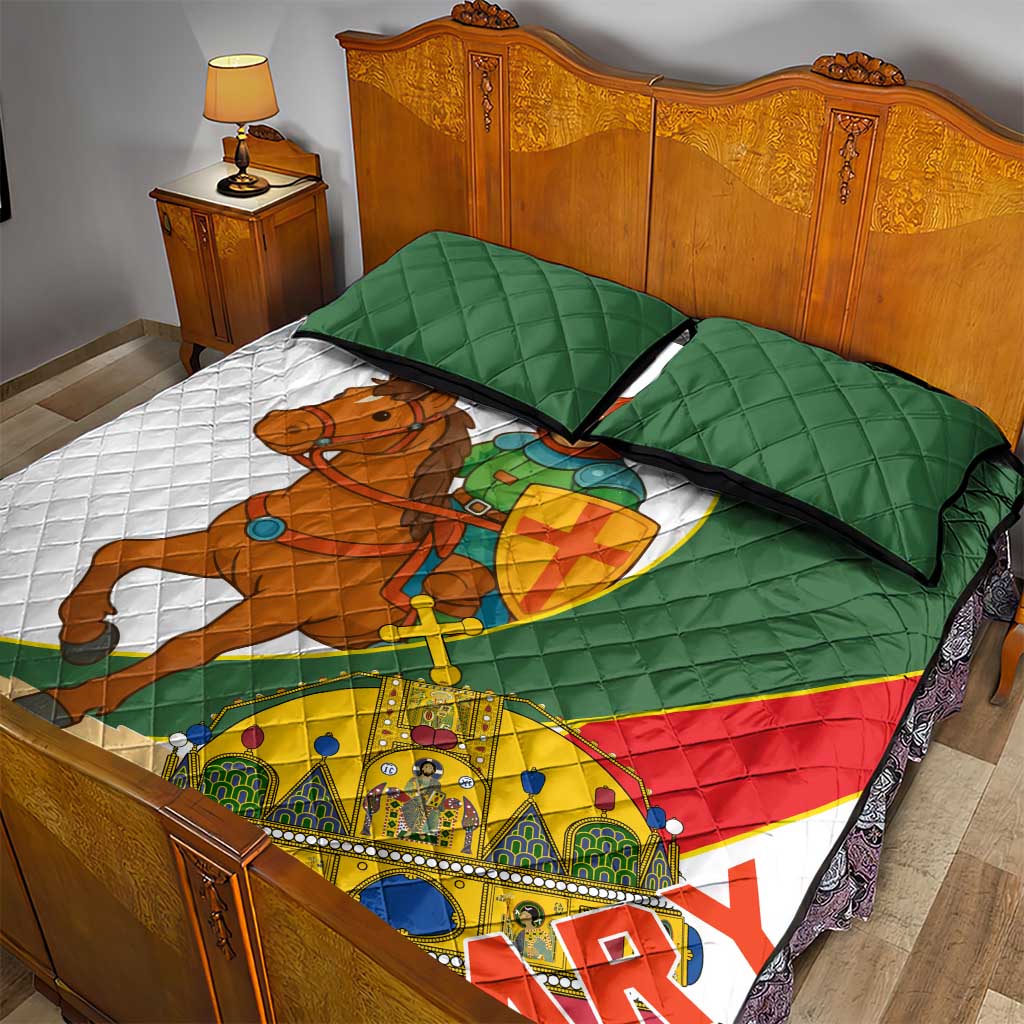 Hungary Quilt Bed Set with Knight and Angel Illustration Design and National Crest - Wonder Print Shop