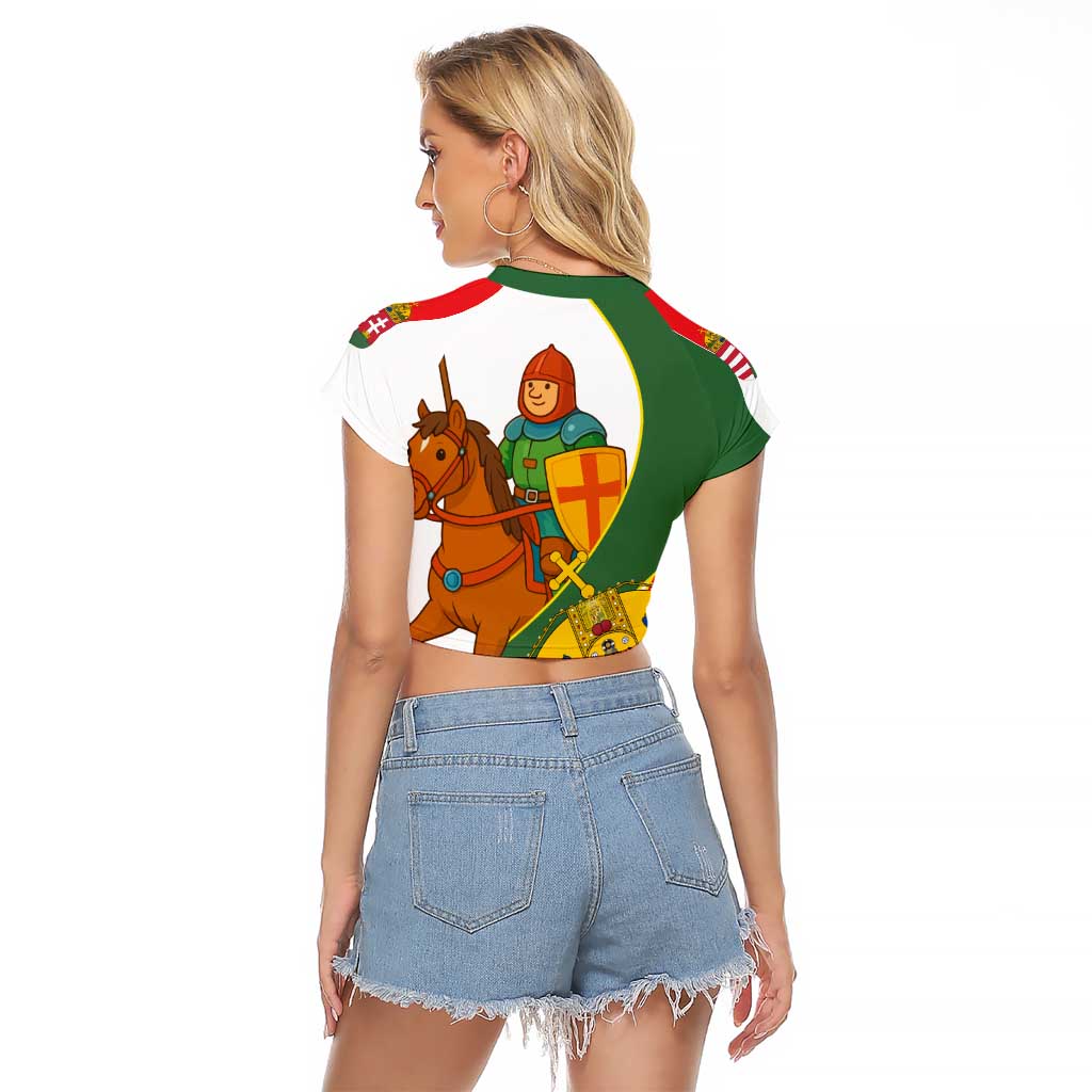 Hungary Raglan Cropped T Shirt with Knight and Angel Illustration Design and National Crest - Wonder Print Shop