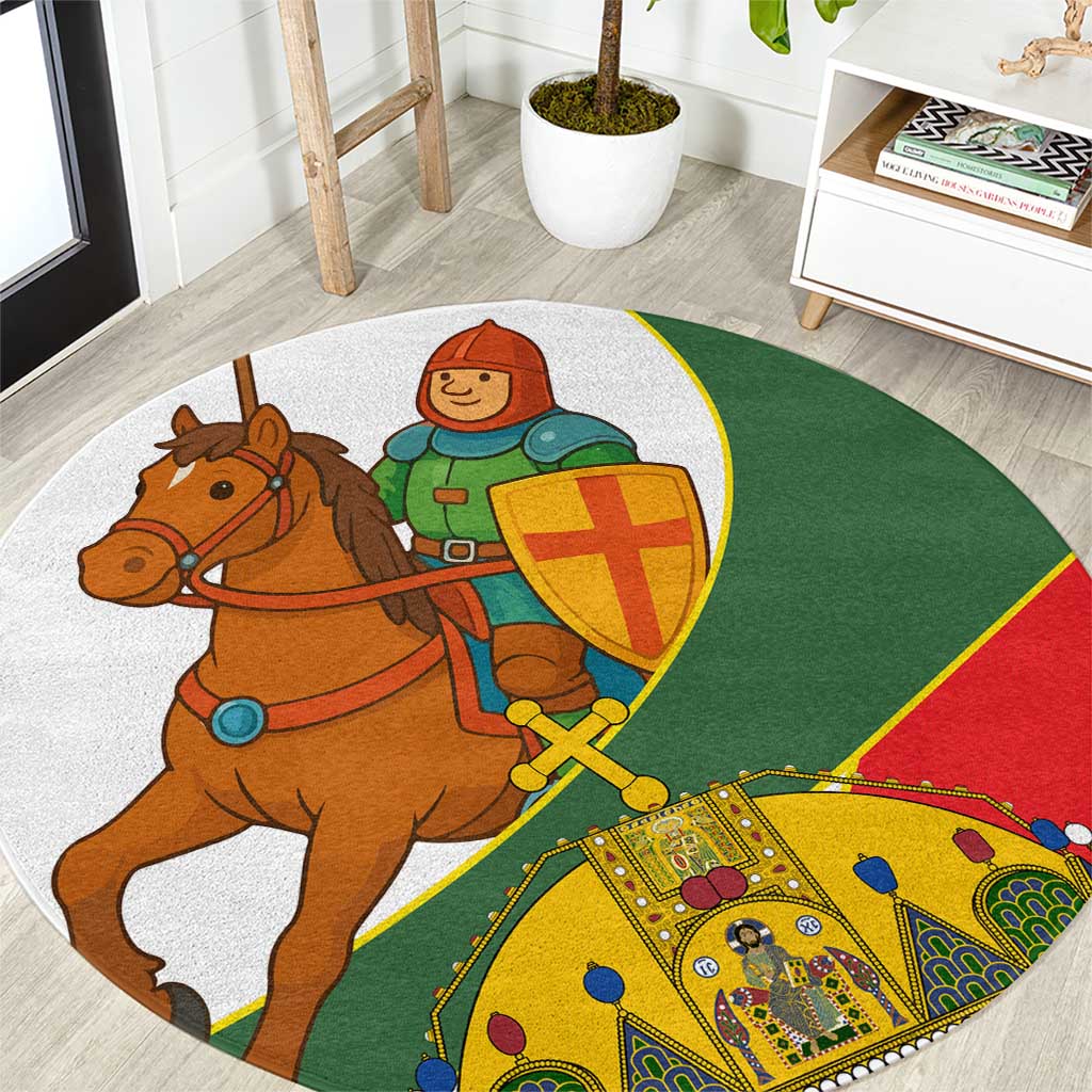 Hungary Round Carpet with Knight and Angel Illustration Design and National Crest - Wonder Print Shop