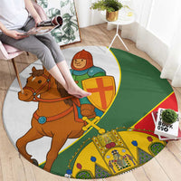 Hungary Round Carpet with Knight and Angel Illustration Design and National Crest - Wonder Print Shop