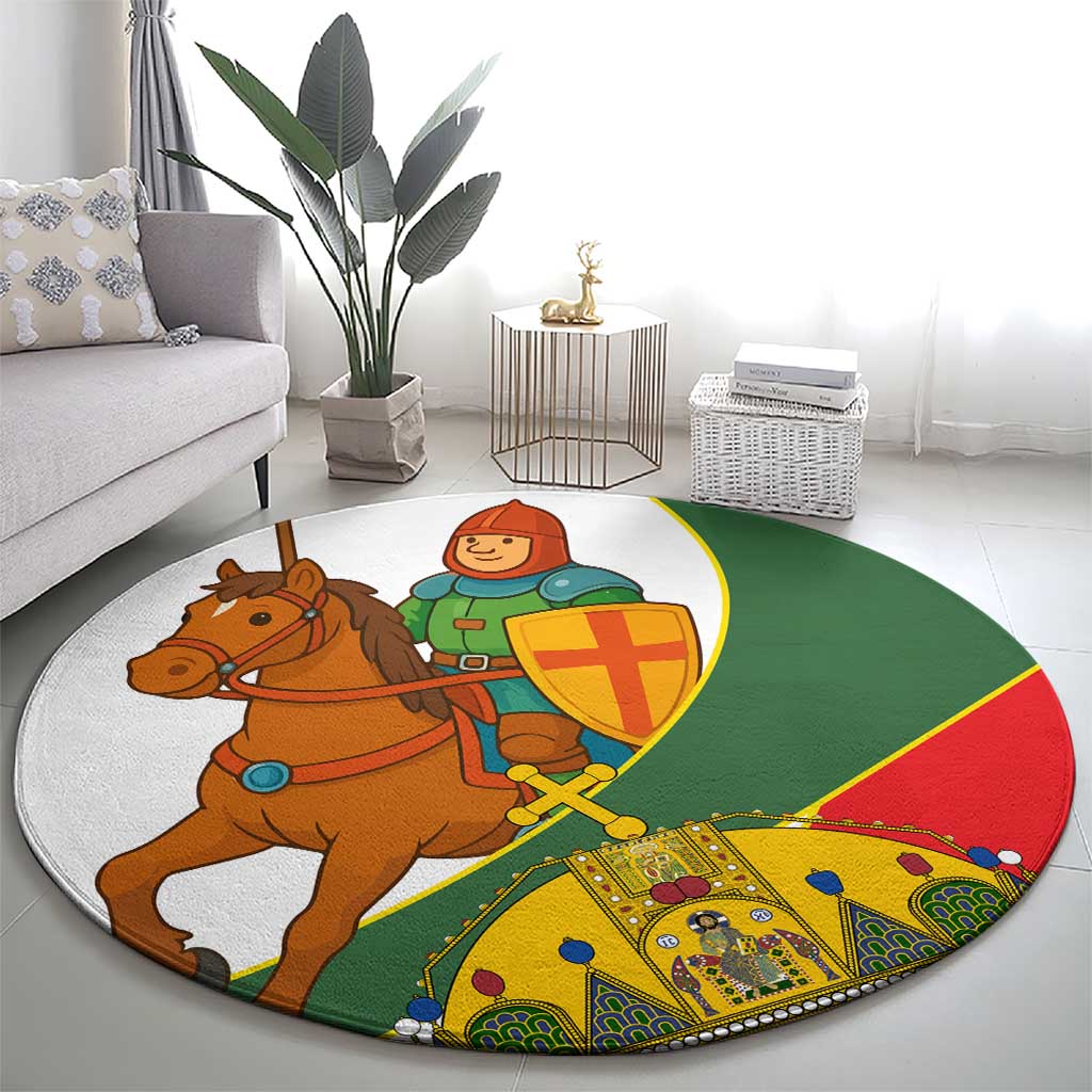 Hungary Round Carpet with Knight and Angel Illustration Design and National Crest - Wonder Print Shop