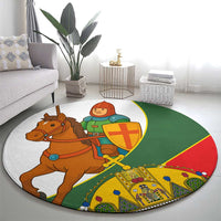 Hungary Round Carpet with Knight and Angel Illustration Design and National Crest - Wonder Print Shop