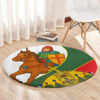 Hungary Round Carpet with Knight and Angel Illustration Design and National Crest - Wonder Print Shop