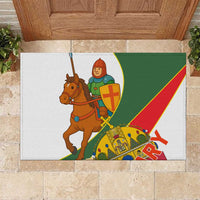 Hungary Rubber Doormat with Knight and Angel Illustration Design and National Crest - Wonder Print Shop