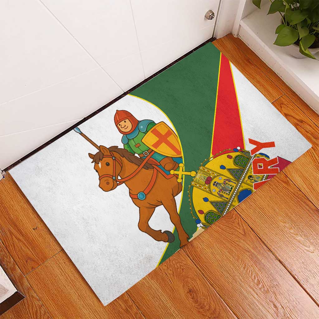 Hungary Rubber Doormat with Knight and Angel Illustration Design and National Crest - Wonder Print Shop