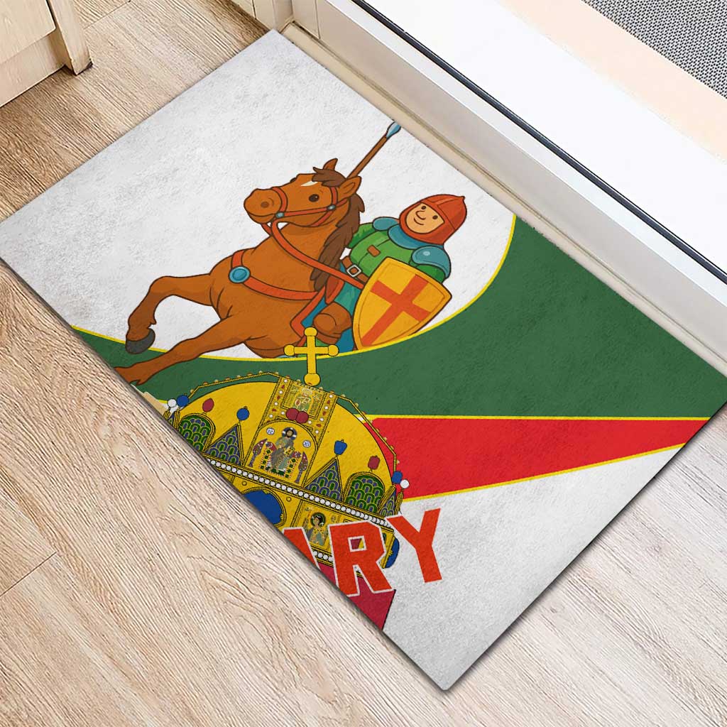 Hungary Rubber Doormat with Knight and Angel Illustration Design and National Crest - Wonder Print Shop
