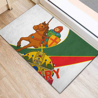Hungary Rubber Doormat with Knight and Angel Illustration Design and National Crest - Wonder Print Shop