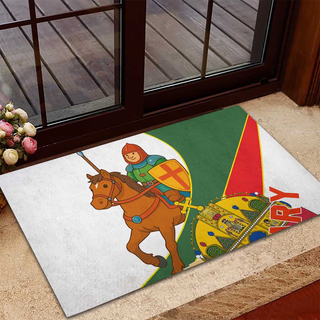 Hungary Rubber Doormat with Knight and Angel Illustration Design and National Crest - Wonder Print Shop