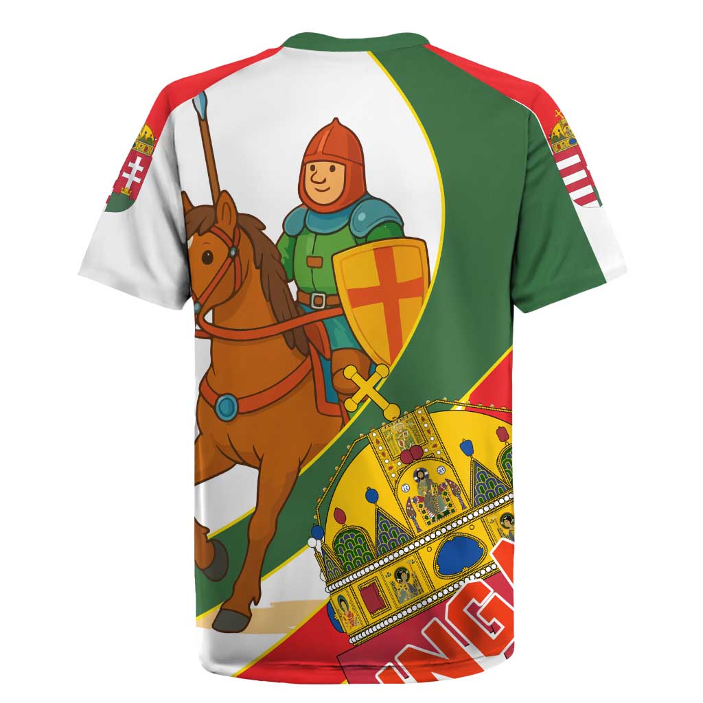 Hungary Rugby Jersey with Knight and Angel Illustration Design and National Crest - Wonder Print Shop