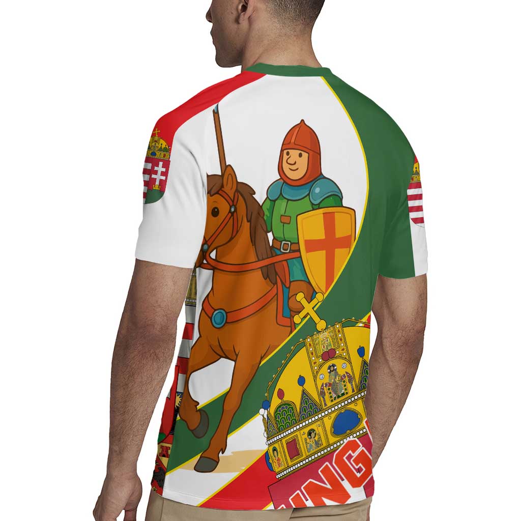 Hungary Rugby Jersey with Knight and Angel Illustration Design and National Crest - Wonder Print Shop